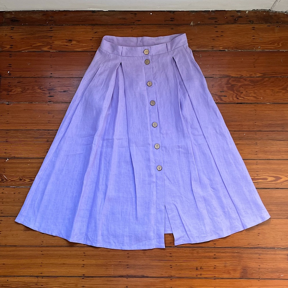 A-line linen midi skirt in lavender purple